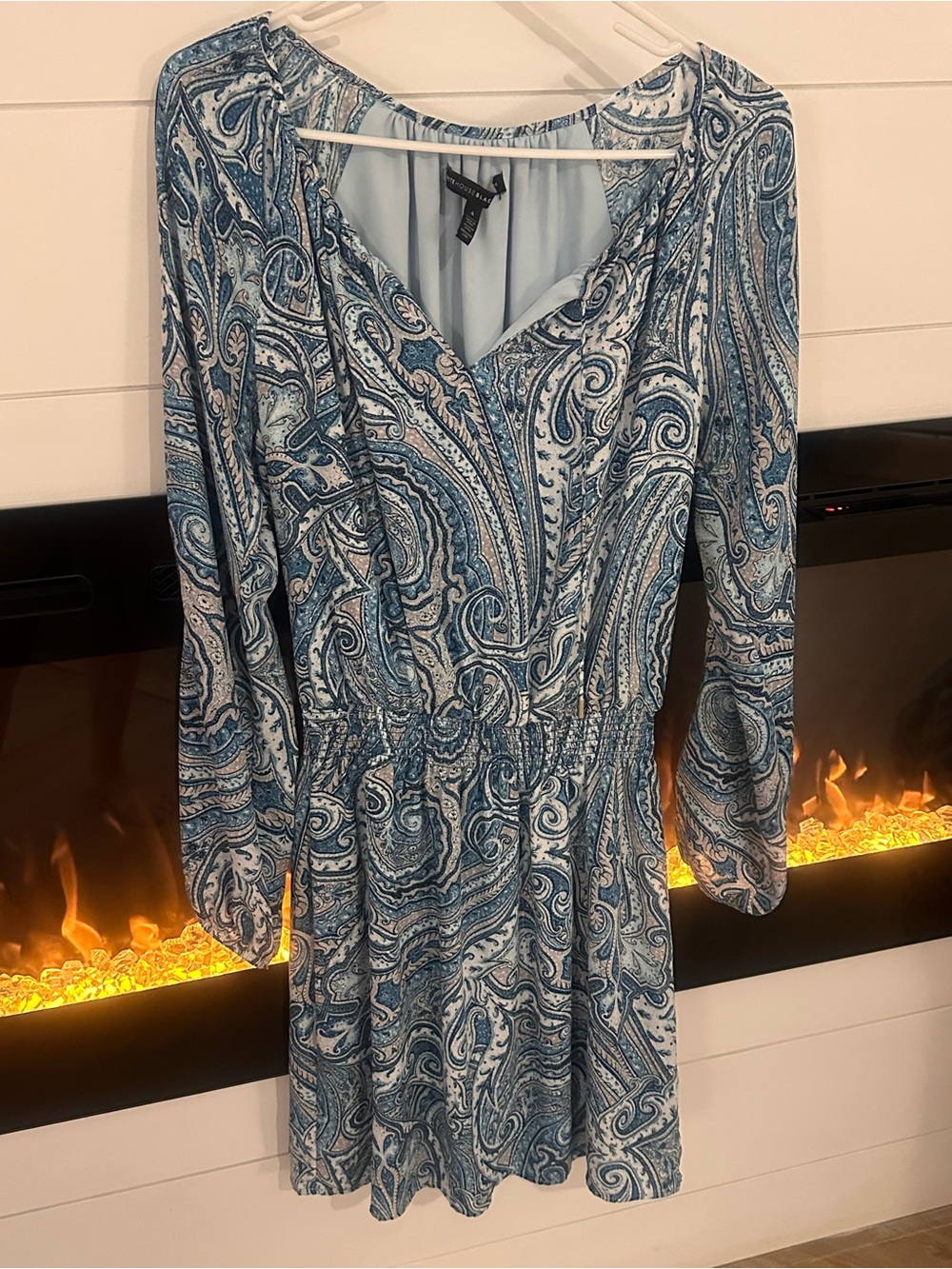 White House Black Market Blue Paisley Long-Sleeve Dress
